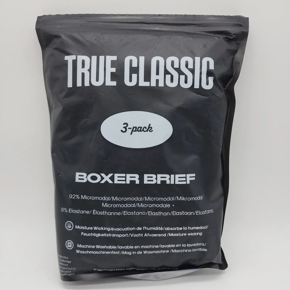 True Classic Boxer Briefs Men's Large Black 3 Pack Micromodal Moisture Wicking
